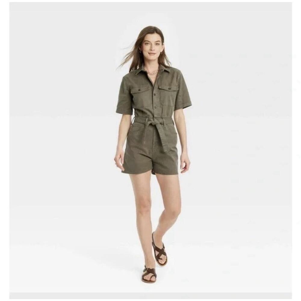Universal Thread Romper Women Size 17 Green chino Safari Utility